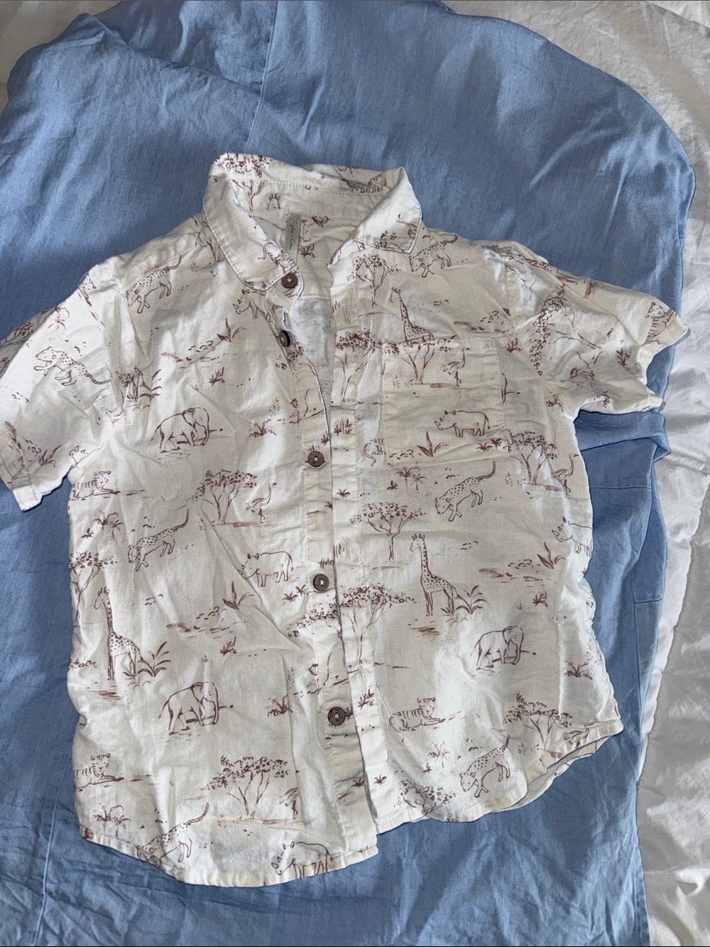 Rylee + Cru Cream Short-Sleeve Button-Up Shirt with Brown Safari Print